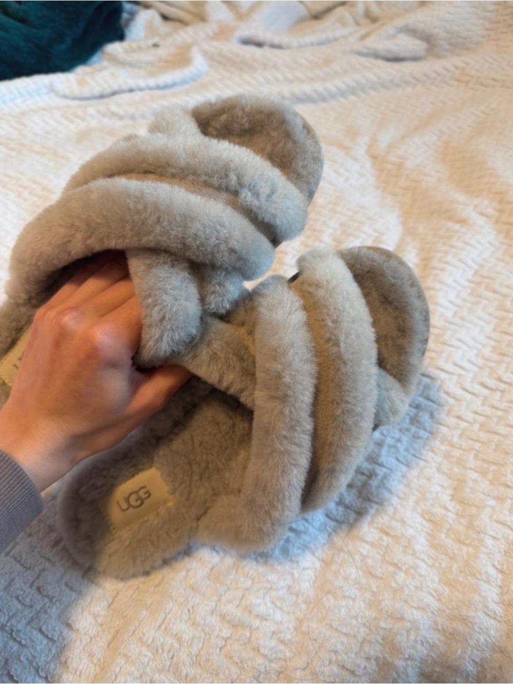 UGG Plush Shearling Slide in Light Taupe